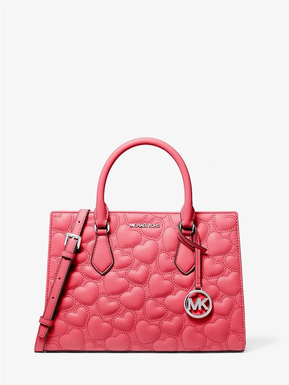 Michael Kors Sheila Pink Quilted Heart Leather Satchel - Picture 1 of 6